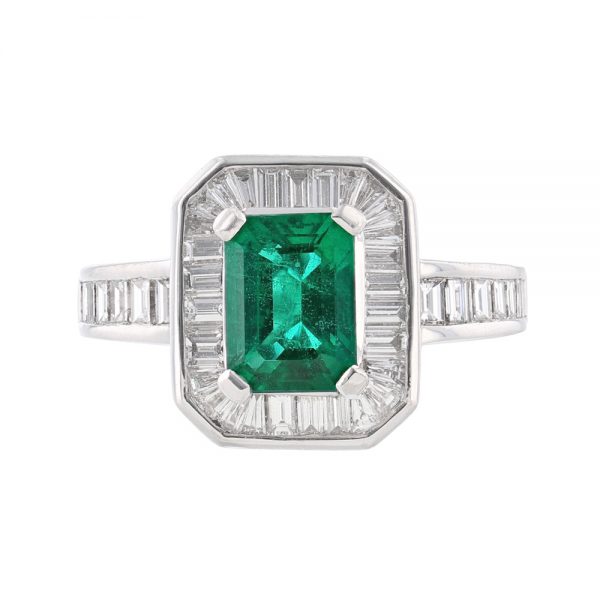 Nazar's Platinum Emerald and Diamond ring