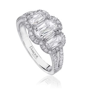 Regal Three Diamond Halo Engagement Ring