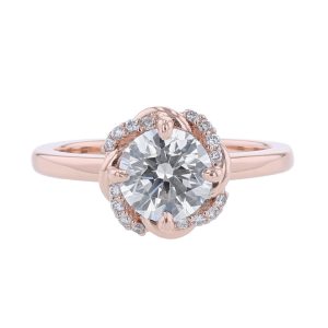 14K Rose Gold Flower Motif Diamond Ring