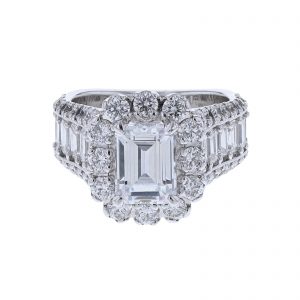 Nazarelle 14K White Gold 12 Emerald Cut Diamond Ring