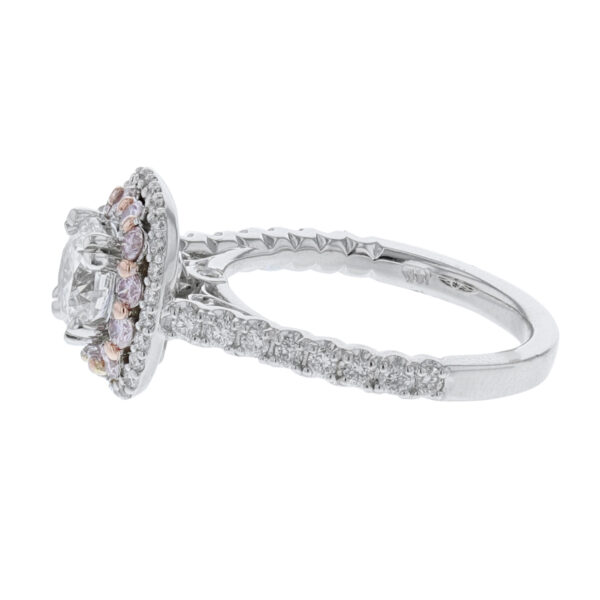 14K White Gold Pink Diamond Halo Engagement Ring