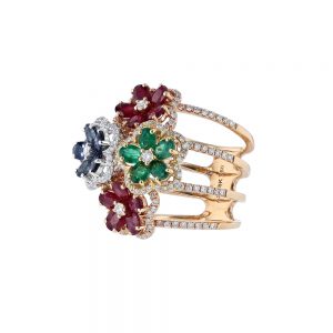 Rose Gold Floral Multi Gemstone Ring