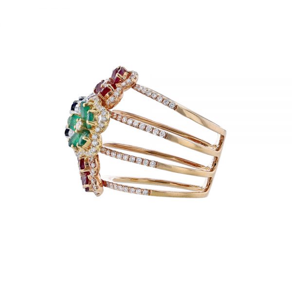 Rose Gold Floral Multi Gemstone Ring