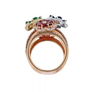 Rose Gold Floral Multi Gemstone Ring