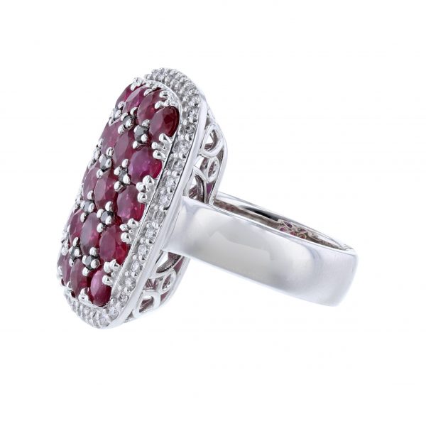 14K White Gold Ruby Black Diamond Ring