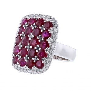 14K White Gold Ruby Black Diamond Ring