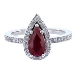 14K White Gold Pear Ruby Diamond Ring