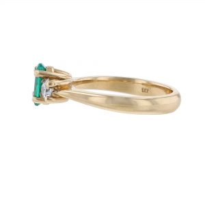 14K Yellow Gold Oval Emerald Diamond Ring