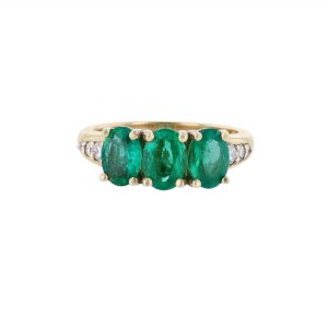 14K Yellow Gold Triple Emerald Diamond RingRIng