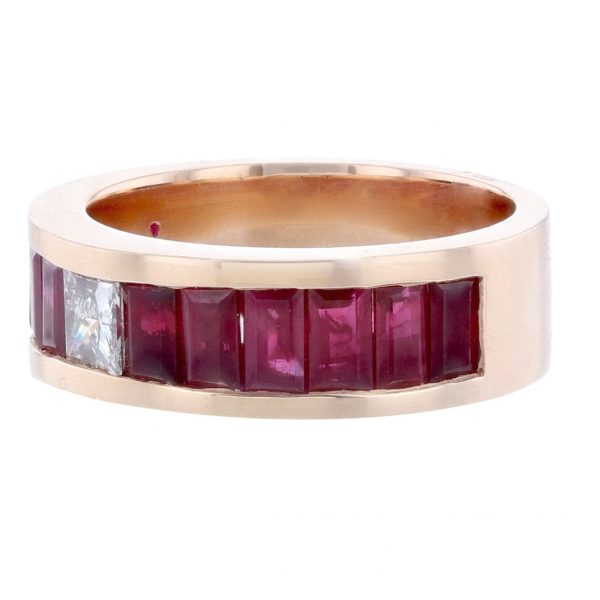 14K Rose Gold Princess Ruby Diamond Band