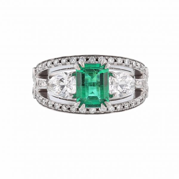 14K White Gold Emerald Diamond Ring