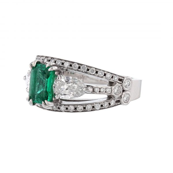 14K White Gold Emerald Diamond Ring