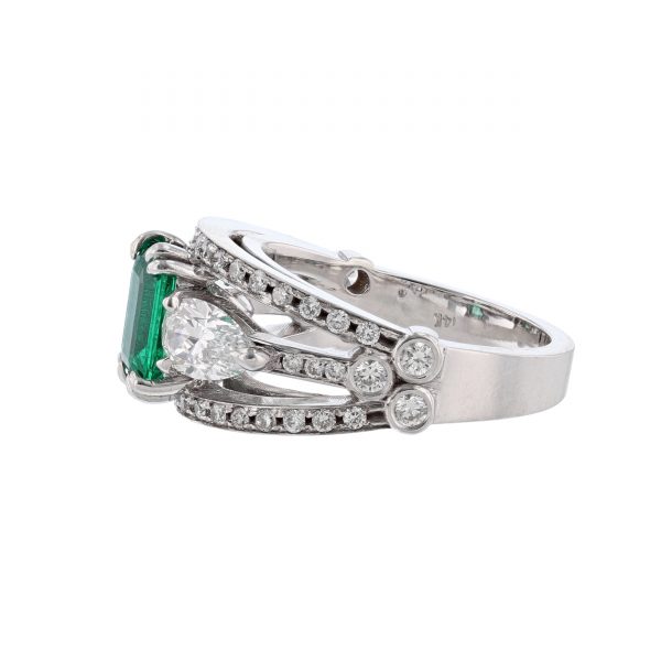 14K White Gold Emerald Diamond Ring