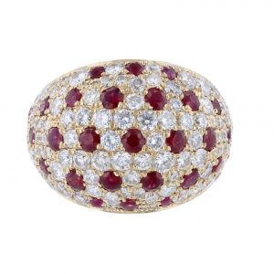 14K Yellow Gold Mosaic Ruby Diamond Ring