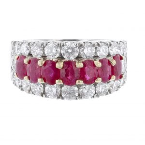 14K Gold Oval Ruby Row Diamond Ring