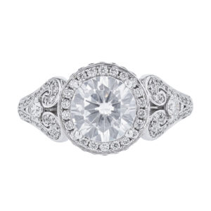 Round Halo Diamond Scroll Engagement Ring