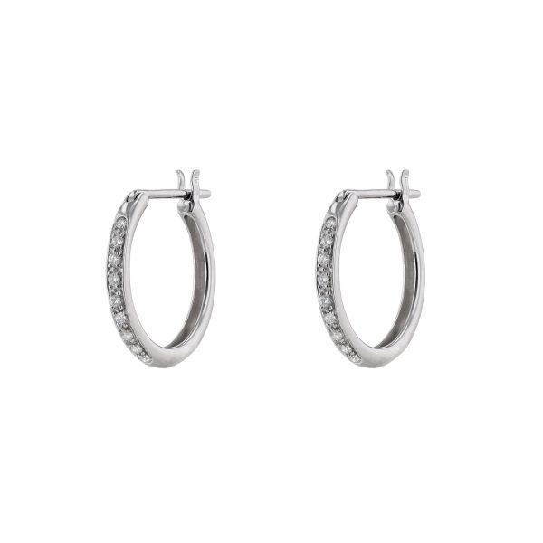 18K White Gold Diamond Midi Hoop Earrings