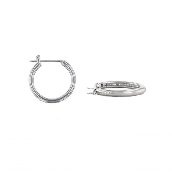 18K White Gold Diamond Midi Hoop Earrings