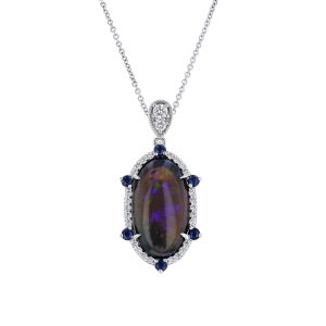 Opal Sapphire Diamond Accent Necklace