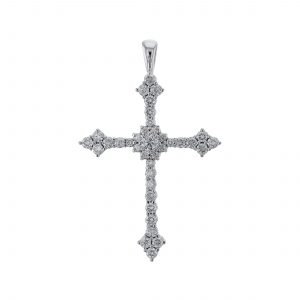 14K White Gold Diamond Cross Pendant, 1.43ct