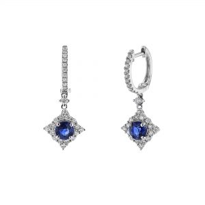 Blue Sapphire Diamond Huggie Drop Earrings