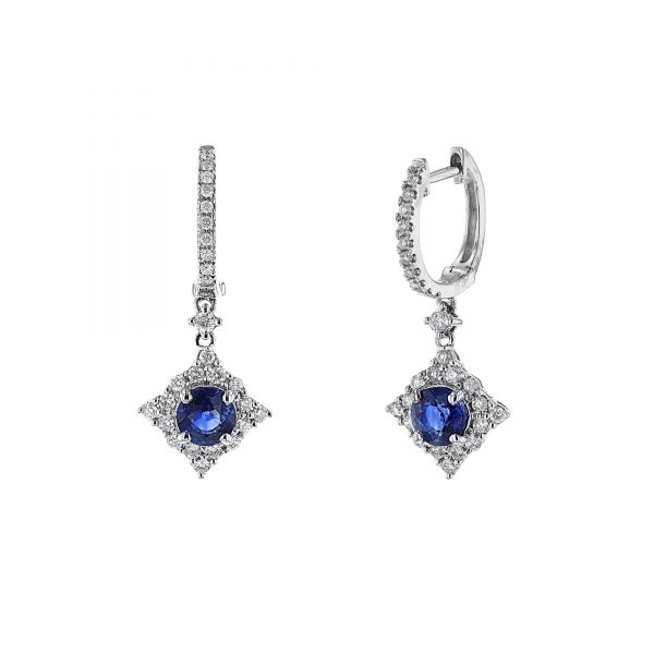 Blue Sapphire Diamond Huggie Drop Earrings