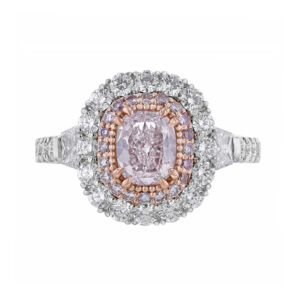 White & Rose Gold Pink Diamond Halo Ring