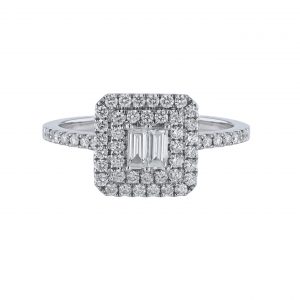 Asscher Double Halo Diamond Promise Ring