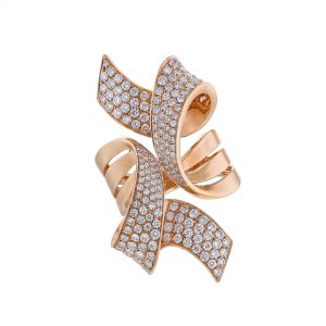 14K Rose Gold Ribbon Diamond Ring, 1.26ct.