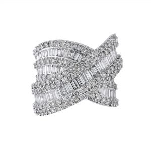 Cross Over Wrap Round Baguette Diamond Ring