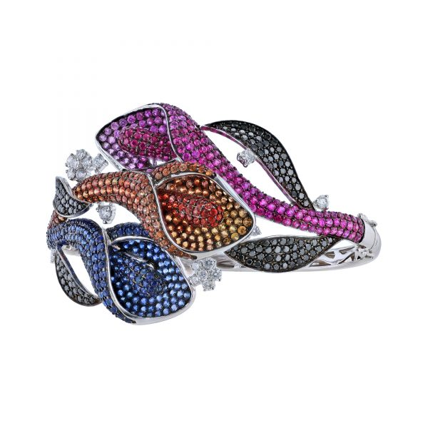 Multi Color Sapphire, Ruby, and Diamond Bangle