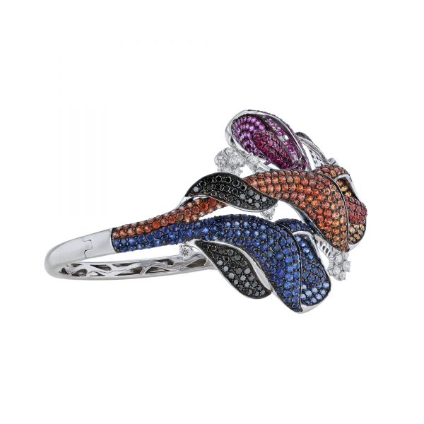 Multi Color Sapphire, Ruby, and Diamond Bangle