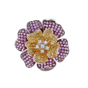 Yellow Pink Sapphire Diamond Flower Ring