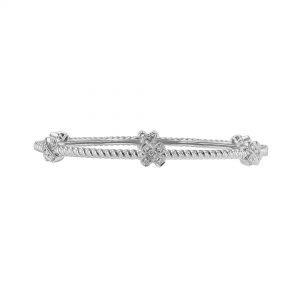 18K White Gold Diamond X Station Bangle