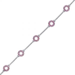 Pink Tourmaline Round Link Diamond Bracelet