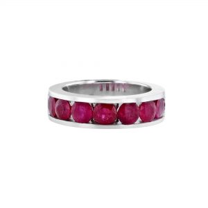 14K White Gold Round Rubies Band, 3.18ct.