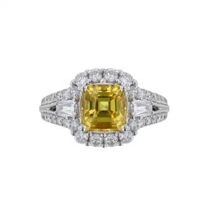 Yellow Sapphire Halo Split Shank Diamond Ring