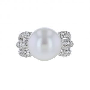 South Sea Pearl Triple Shank Diamond Ring