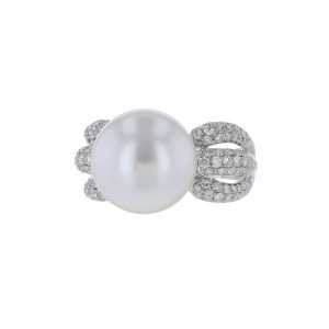 South Sea Pearl Triple Shank Diamond Ring