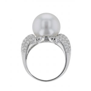 South Sea Pearl Triple Shank Diamond Ring