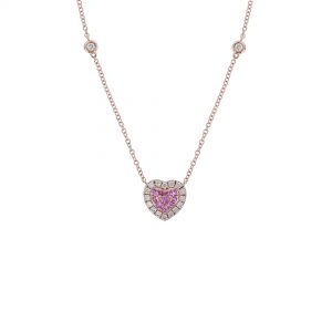 Pink Sapphire & Diamond Heart Station Necklace