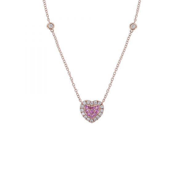 Pink Sapphire & Diamond Heart Station Necklace