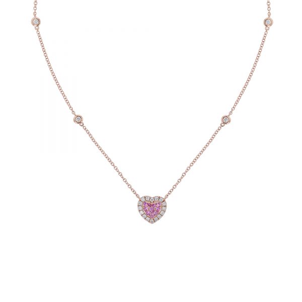 Pink Sapphire & Diamond Heart Station Necklace