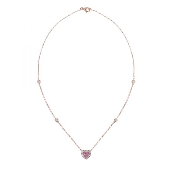 Pink Sapphire & Diamond Heart Station Necklace