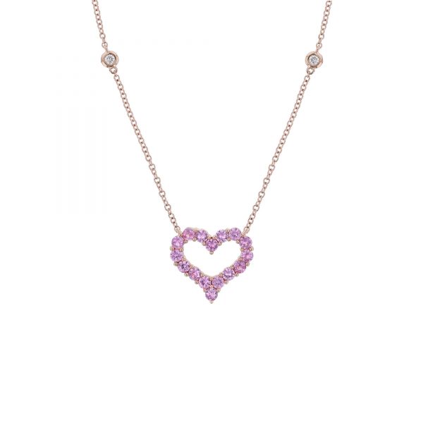 Pink Sapphire Open Heart Pendant Necklace