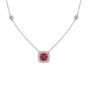 Cushion Shape Ruby Diamond Necklace