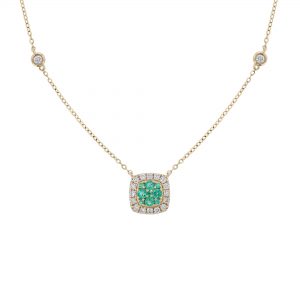 Cushion Shape Emerald Diamond Necklace