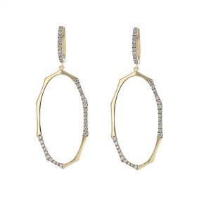 Geometric Oval Drop Hoop Diamond Earrings