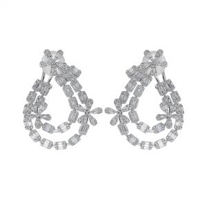 Baguette Round Diamond Flower Earrings