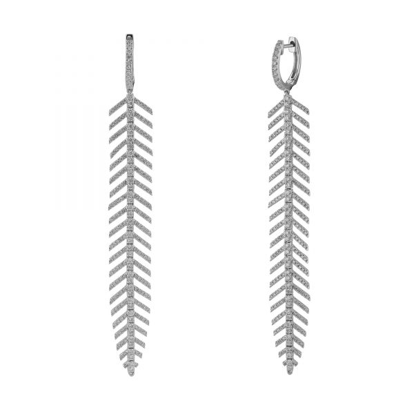 Diamond Feather Drop Earrings, 2.23ct.